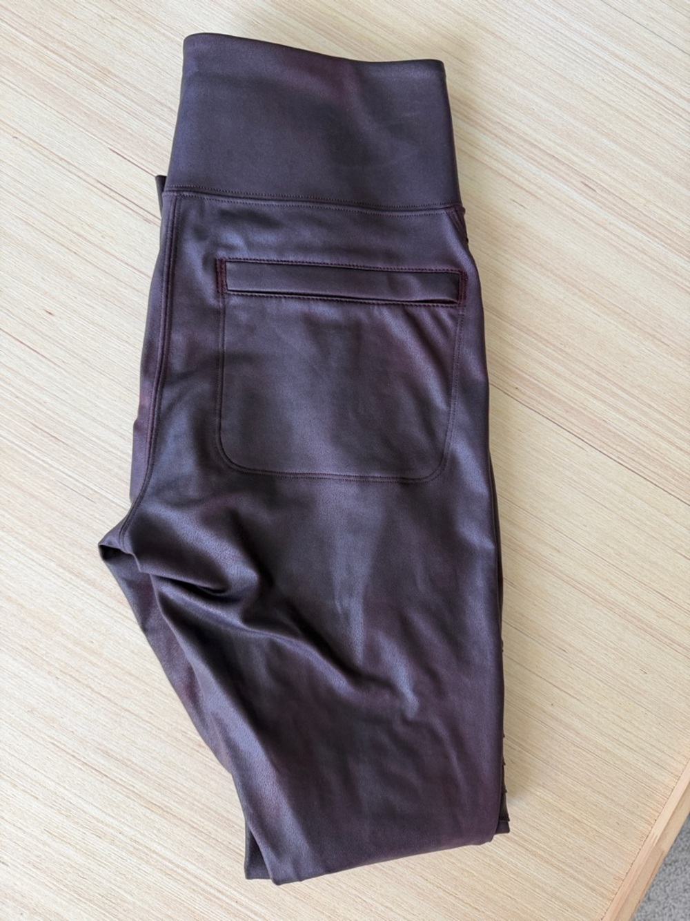 Athleta Burgundy Faux Leather Moto Leggings